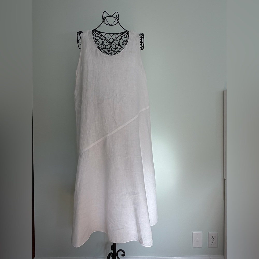 Eileen Fisher organic linen sleeveless midi dress in white